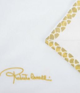 Постельное белье евро 200х200 Roberto Cavalli Gold 001 белый