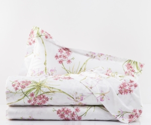 Постельное белье евро макси Mirabello Orchidee v09 розовые цветы на белом фоне
