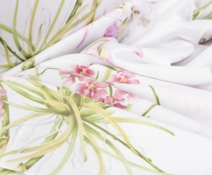 Постельное белье евро макси Mirabello Orchidee v09 розовые цветы на белом фоне