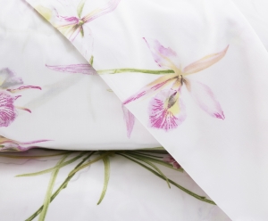 Постельное белье евро макси Mirabello Orchidee v09 розовые цветы на белом фоне