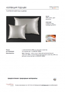 Подушка пуховая Kissen Platinum silber 50х70 от Traumina