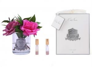 Букет роз ярко-розовый, прозрачная ваза Cote Noir ROSE BOUQUET