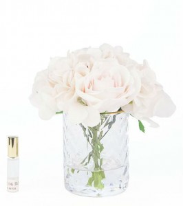 Букет розы и гортензии, ваза стекло рельеф "ёлочка" HERRINGBONE FLOWER CLEAR от Cote Noir