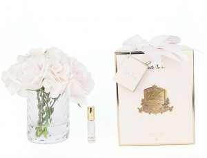 Букет розы и гортензии, ваза стекло рельеф "ёлочка" HERRINGBONE FLOWER CLEAR от Cote Noir