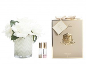 Букет роз цвета шампань, ваза стекло рельеф "ёлочка" HERRINGBONE FLOWER CREAM от Cote Noir