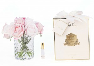 Букет розовых роз, ваза стекло рельеф "ёлочка" HERRINGBONE FLOWER CLEAR от Cote Noir