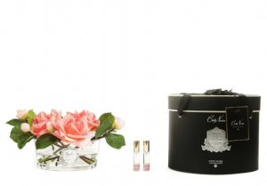 Букет роз,  коралловый, овальная ваза прозрачная OVAL white peach от Cote Noir