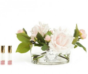 Букет роз, розовый, овальная ваза прозрачная OVAL French pink от Cote Noir
