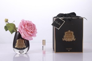 Роза, розово-желтый, темная ваза TEA ROSE white peach от Cote Noir