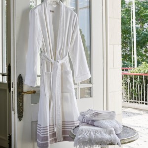 Халат женский Hamam Marine Striped белый/лаванда