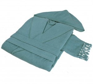 Халат женский с капюшоном Hamam Meyzer Tassels aqua бирюзовый