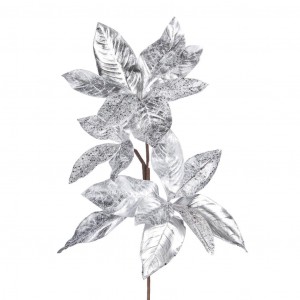 Новогоднее украшение Ветка METALL.GLT MAGNOLIA LEAF STEM SLV  от GOODWILL