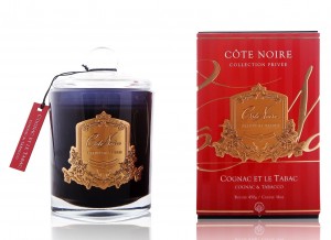 Свеча парфюмированная 75 гр, черный стаканчик, золотой декор COGNAC ET LE TABAC от COTE NOIRE