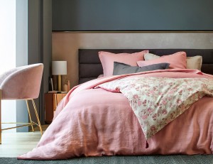 Элитное льняное постельное белье евро LUXOR BOIS DE ROSE от Blanc des Vosge
