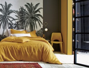 Элитное льняное постельное белье евро LUXOR CURRY от Blanc des Vosge