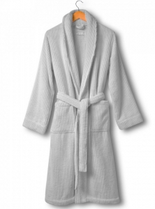 Халат из длинноволокнистого хлопка Slim Ribbed white/gray ( серо-белый) от Lapartment (Casual Avenue)