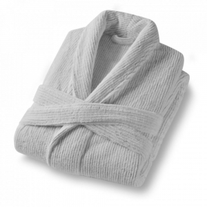 Халат из длинноволокнистого хлопка Slim Ribbed white/gray ( серо-белый) от Lapartment (Casual Avenue)