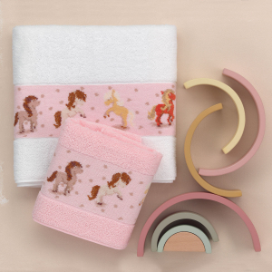 Полотенце махровое с кантом из шенилла HAPPY PONY BORDER weis 68х120 от Feiler