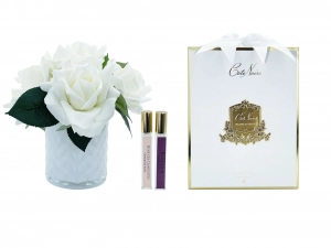 Букет белых роз, ваза стекло рельеф "ёлочка" HERRINGBONE FLOWER WHITE от Cote Noir