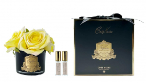 Ароматизированный букет цветов Cote Noire из 5 роз FIVE ROSE, цвет желтый, черная ваза, 1 спрей 15 мл 