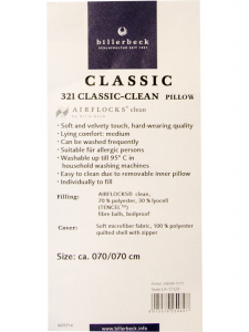 Подушка Classic-clean гипоаллергенная, синтетическое волокно 50x70см мягкая от Billerbeck